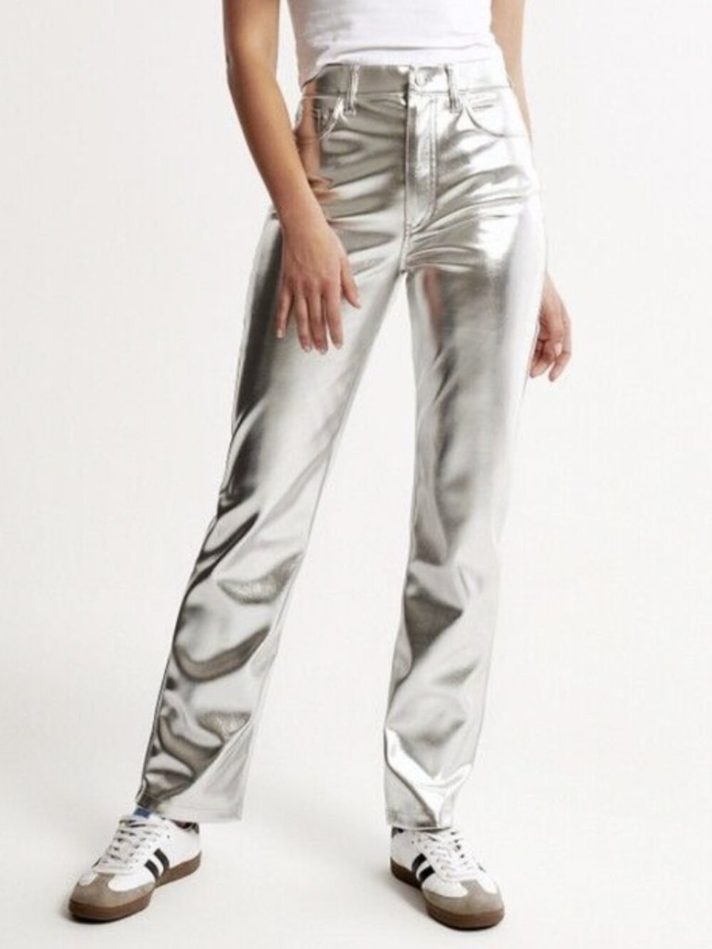 Abercrombie & Fitch 90s Straight Metallic Silver Jeans - S